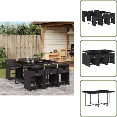 Cuscini per sedie - vidaXL Set da Pranzo da Giardino 7 pz Nero con Cuscini in Polyrattan - Rattan PE
