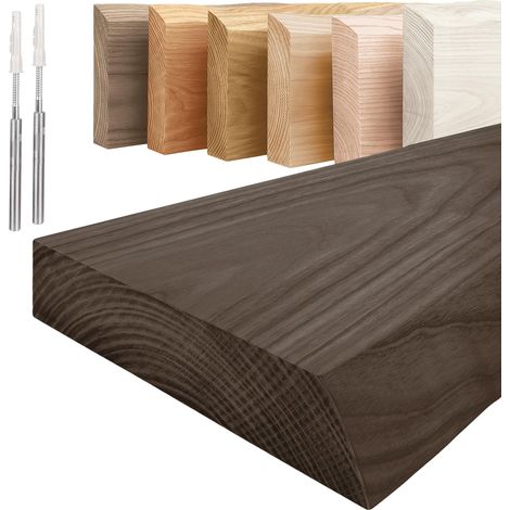 LAMO Manufaktur Étagère murale en bois massif, bord irrégulier, étagère flottante montage INVISIBLE Noir 100cm, LW-01-A-006-100W