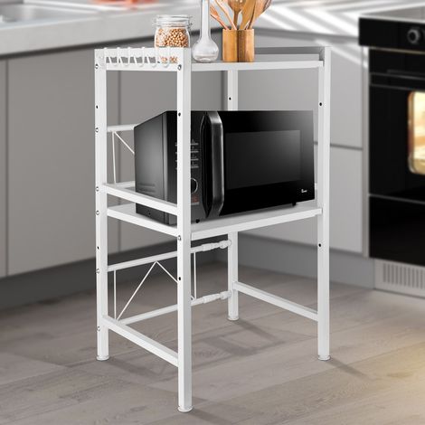 Skecten Soporte para microondas, Estante extensible para horno de microondas de 3 niveles, Blanco - 40/64X36.5X78cm