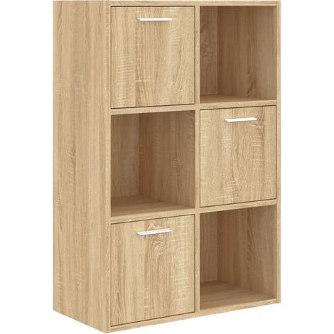Mobile contenitore moderno con ripiani in legno 60 x 29 x 90 cm con 3 cubi a giorno e ante in legno composito rovere Sonoma 020047651