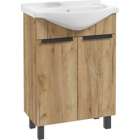 Mueble de baño con lavabo, de pie, de roble artesanal, 85x60x30 cm, Lily
