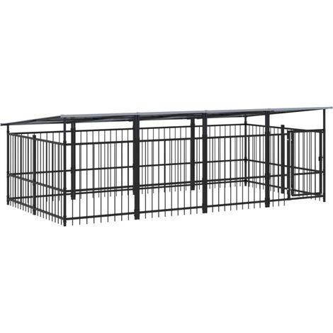 Cuccia gabbia per animali da esterno pac con tetto per cani in acciaio 7,51 m² nero 020041769