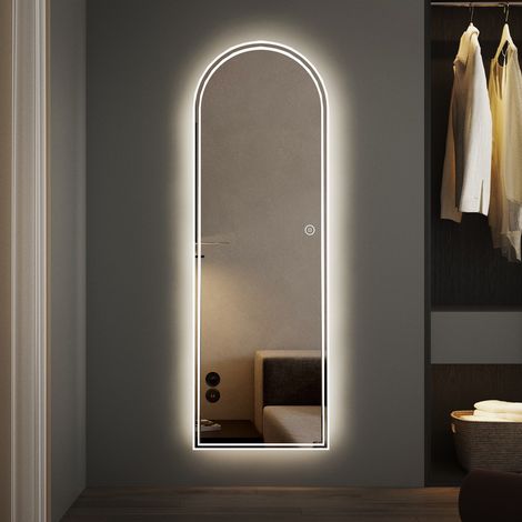 WDWRITTI Ganzkörperspiegel mit Beleuchtung 150 x 50 cm Standspiegel mit Beleuchtung Bogenspiegel Spiegel mit Beleuchtung LED Wandspiegel mit 3 Lichtfarbe Dimmbare + Speicherfunktion (1/5)