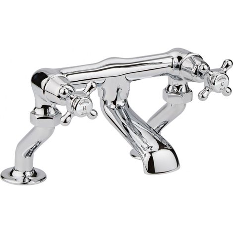 Hudson Reed White Topaz Pillar Mounted Crosshead Bath Filler Tap - Chrome (1/2)