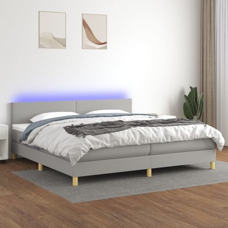 Lit Adulte - Sommier tapissier matelas et LED - Ensemble de lit tapissier - Chambre Intérieur - Gris clair 200x200 cm Tissu XJDT874703 (1/5)