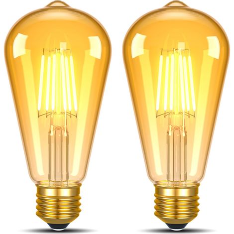 Ampoule E27 LED blanc chaud 2700K 6W Remplace les ampoules à incandescence 60 watts Ampoules LED rétro Ampoules LED à filament Vintage Edison ST58 Ampoules Guirlande lumineuse Plafonnier, lot de 2 (1/5)