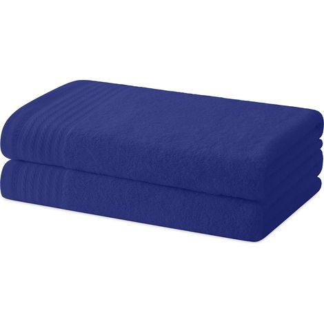Lot de 2 Serviettes de Bain ou de Douche - Ensemble de Serviettes - 100% Coton - 480 g/m2 - 130 x 65 cm, Bleu Marine (1/5)