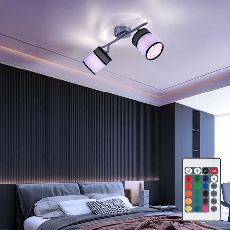 Plafonnier LED 2 ampoules plafonnier gris dimmable avec télécommande lampe de salon gris, changement de couleur RGB, spots orientables, métal, 2x 4,8W 2x 470lm blanc chaud, LxPxH 51x10x21,5 cm