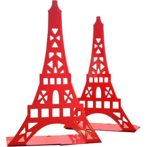 1 paire de serre-livres décoratifs en forme de tour Eiffel, en métal - Pour étagère, bureau, etc. Red (1/5)