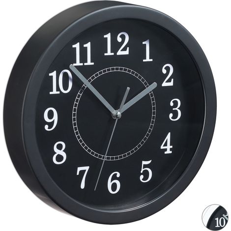 10x Wanduhr rund, kleine Uhr zum Aufhängen, klassisches Design, batteriebetrieben, Sekundenzeiger, Uhr, Ø 20 cm, schwarz
