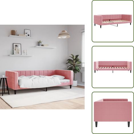 The Living Store Lit de repos sans matelas rose 90x200 cm velours - Canapé Convertible - Lit Invité - Meuble Salon - Lit Compact - Literie (1/5)