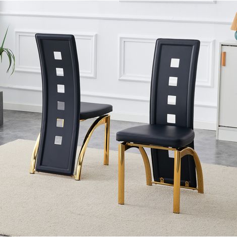 Set di 2 sedie da pranzo, schienale traforato, PU nero e gambe in metallo dorato HAVRYA (1/5)