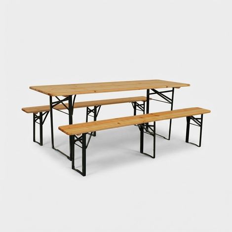 Klappbarer Biergartentisch mit 2 Holzbänken - Komplettset