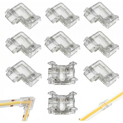 10 Pièces Connecteur Ruban Led Cob, Inclure 8 Pièces Type Angle Et 2 Pièces Transparent Intermédiaires, 2pin 8mm Universel, Aucune Soudure Requise (1/5)