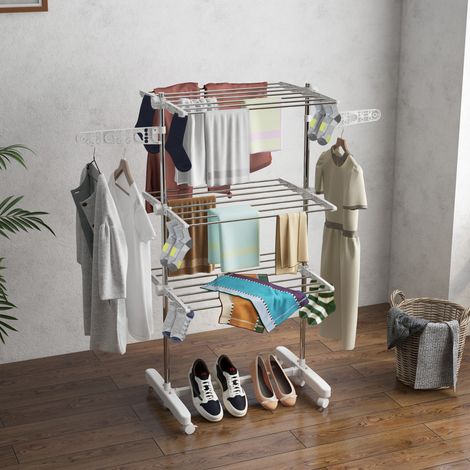 Étendoir à linge pliable 142x55x152 cm en acier blanc, gain de place pour buanderie FloraGrace (1/5)