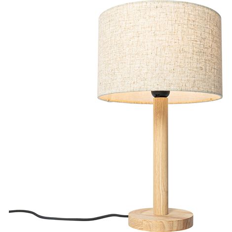 Ländliche Tischlampe Holz mit Leinenschirm beige 25 cm - Mels