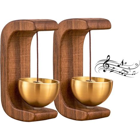 2 campanelli in legno, apriporta magnetico decorativo natalizio, da appendere a ingressi/porte/pareti/negozi - Marrone scuro (1/5)