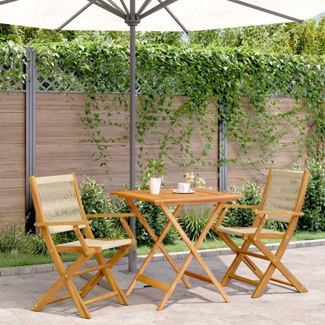 Ensemble de bistro 3 pcs beige polypropylène et bois massif (1/5)