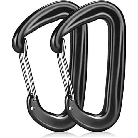 Mousqueton d'une capacité de charge de 1200 kg, crochet en deux parties, grand et robuste, mousqueton noir pour hamacs, camping, randonnée, pêche (1/5)