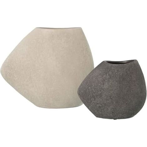 Dekorative Vasen - ALEXANDRA HOUSE LIVING - Set von 2 - Keramik - Weiß und Grau - Zeitgenössisches Design