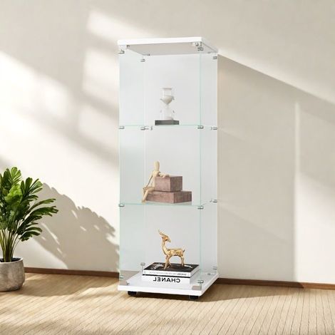 Schrank mit Dreifachverglasung, eine Tür, Sicherheitsglas, Vitrine aus weißem Glas, Vitrine Schrank 42.4x36.3x125.2cm, Aufbewahrungsvitrine