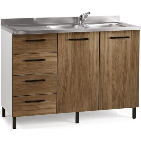 Sottolavello bioclimático de madera de noce natural 2 puertas y cassetti a la izquierda 120x50x85 (1/3)