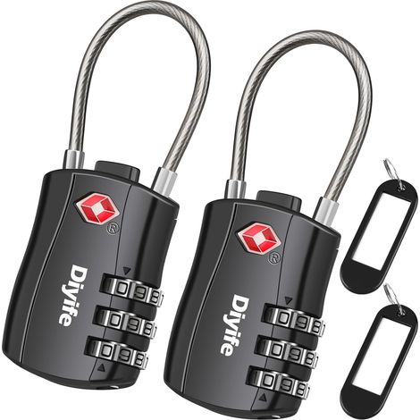Cadenas Voyage TSA - Lot de 2 - Alliage Zinc - Combinaison 3 Chiffres - Valise Sac Dos - Noir (1/5)