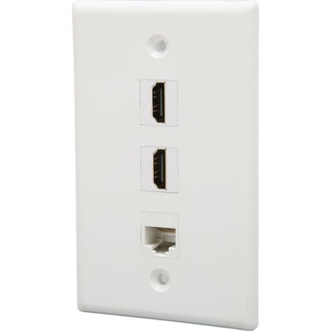 Plaque de Montage Murale HDMI 4K Double Port avec Prise RJ45 Ethernet et Support Keystone Cat6 pour Téléviseur