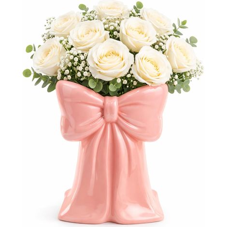 Vases roses en céramique pour fleurs, 15,5 cm, joli organisateur de pinceaux de maquillage, porte-stylos décoratif pour bureau, maison, salle à manger, décoration de table, chambre à coucher, cadeau (1/5)