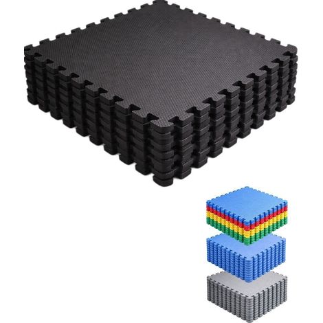JARDIN202 - Esterilla Fitness Puzzle Suelos para Gimnasio Set Protección de Goma Espuma, Tatami, Alfombra Expandible 60x60cm (10mm) 16 Uds 5,76 m² (Negro)