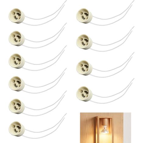 Lot de 10 Douille Gu10 En Céramique, Culot Gu10 Avec Câble Silicone 15cm 0,75 mm², Support Ampoule Résistant 250℃, Connecteur Lampe 250V 2A pour LED Halogène Éclairage Rail Spot Encastré (1/5)