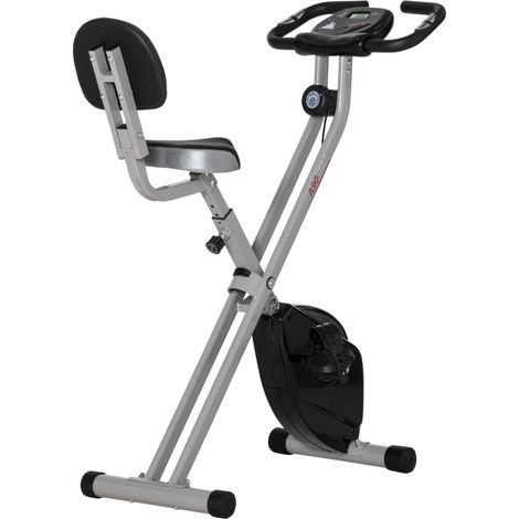 Vélo d’appartement pliable avec dossier, résistance magnétique 8 niveaux, acier noir et gris (1/5)