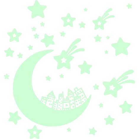 Sticker mural lumineux fluorescent TOYANDONA Lune et Château (1/5)