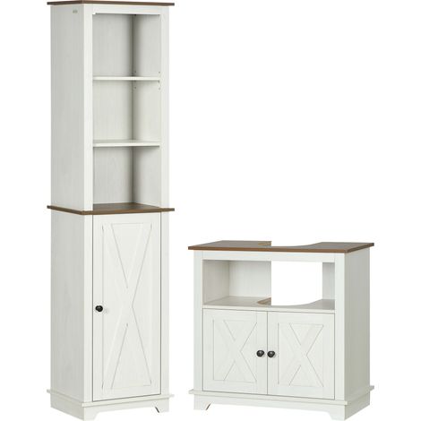 kleankin conjunto de baño juego de columna de baño con estante ajustable y mueble para debajo del lavabo con 2 puertas 39,5x30x160 cm 60x30x60 cm (1/5)