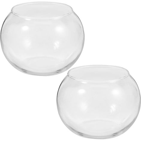Lot de 2 Bols à Bulles en Verre Transparent - 4,7 L x 3,9 H - Bol à Poisson Rond - Bougeoir - Vase à Bulles - Terrarium - Verre à Poisson Rouge (1/5)