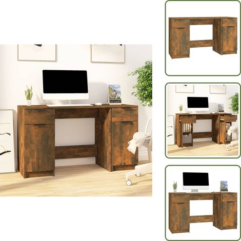 Bureau avec armoire latérale Chêne fumé Bois d'ingénierie - Bureau - Meuble De Bureau - Bureau D'ordinateur - Bureau D'étude - Meuble Chic
