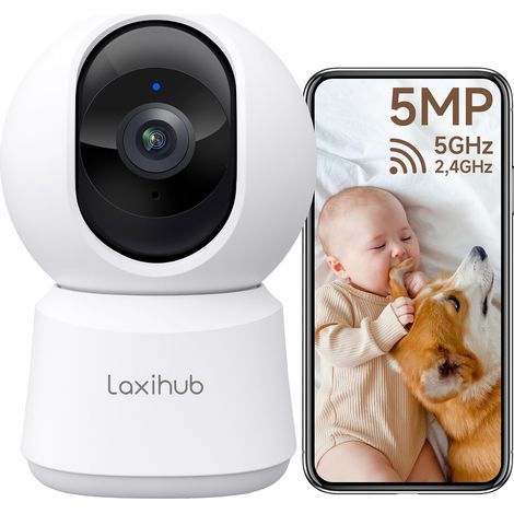 3K/5MP Caméra Surveillance WiFi Intérieur, 2,4GHz/5GHz Caméras WiFi avec Vision Nocturne, 355° PTZ Caméra Maison, Suivi Automatique, Audio Bidirectionnel, Compatible Google Assistant et Alexa (1/5)