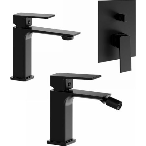 Set miscelatori lavabo bidet senza scarico e incasso doccia c deviatore nero opaco Ingrid (1/4)