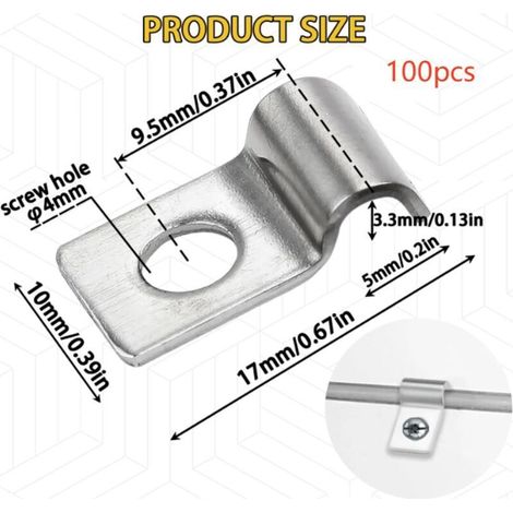 100 pezzi di fascette a U in acciaio inox per il fissaggio di cavi, tubi e reti rigide (4 mm) (1/3)