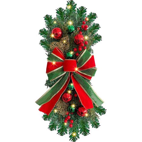 Guirlande de Noël artificielle 45x25cm - Magnifique couronne de Noël pour escalier, porte d'entrée, mur ou fenêtre (1/2)