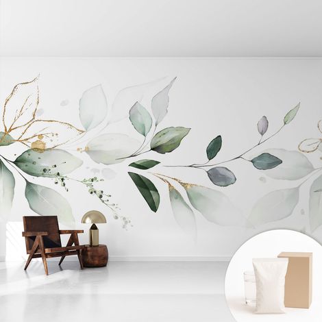 Papier peint intissé mural installation rapide du papier peint durable et résistante - Colle incluse gratuite Feuilles vertes 416x254 cm (1/5)