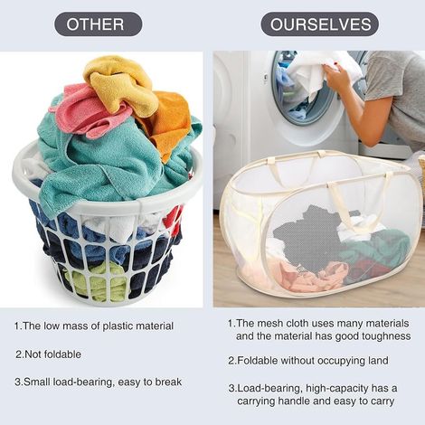 Cesto de ropa plegable de malla, cesta de ropa plegable y portátil para el dormitorio. (1/4)