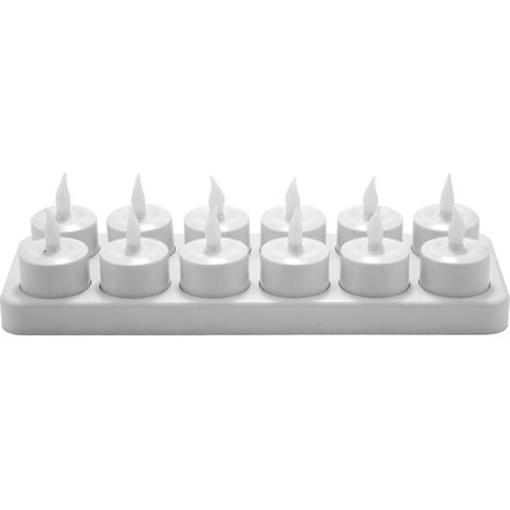 Bougies électriques LED rechargeables, bougies chauffe-plat sans flamme à effet vacillant, décorations pour Noël, fêtes, événements, mariages, lot de 12, blanc, prise américaine (1/5)
