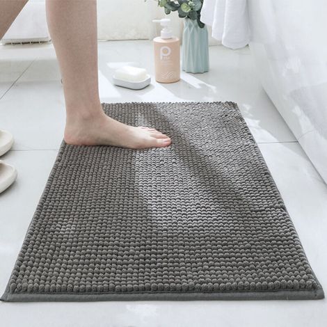Tapis de salle de bain gris foncé 4060cm chenille ultra doux absorbant lavable en machine adapté aux sols de salle de bain, 1 pièce (1/5)