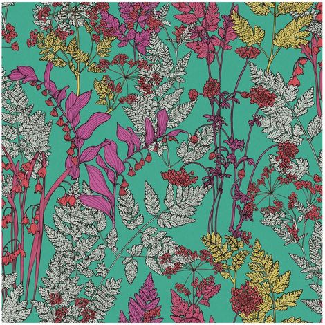 Flowers wallcovering wall Profhome 377516 non-woven wallpaper smooth with floral pattern matt green purple grey red 5.33 m2 (57 ft2) (1/5)