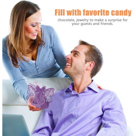 100 boîtes à dragées et chocolats pour cadeaux de mariage, décoration de mariage, anniversaire, violet clair (1/5)