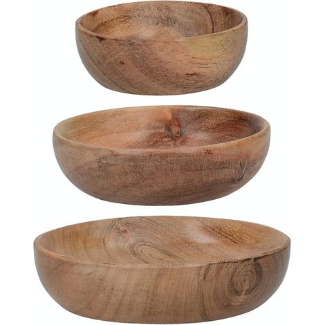 Artesà Saladiers en bois, Plats de service, Assiettes d'apéritif en bois d'acacia, 12.4cm (5« ), 10.2cm (4 »), et 8cm (3"), Lot de 3 (1/5)