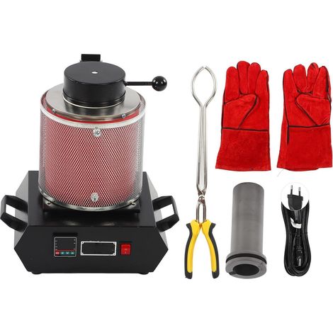 Four de Fusion D'or 3 Kg, Four de Fusion électrique Numérique, Four de Fusion Automatique avec Creuset en Graphite pour Métaux Précieux, or, Argent, Bijoux 1500-2000 W (Prise UE (1/5)