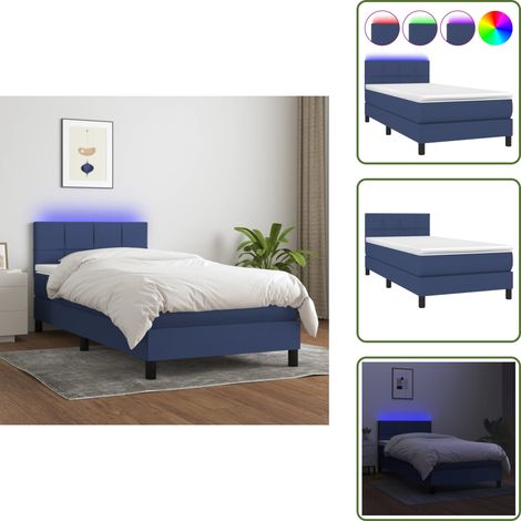 Sommier à lattes de lit avec matelas et LED Bleu 80x200cm Tissu - Sommier Tapissier - Lit Avec Led - Lit Design - Lit Moderne - Matelas À Ressorts Ensachés (1/5)
