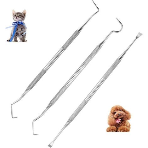 Sollbry Ensemble d'outils dentaires en acier inoxydable 3 pièces Calcul dentaire Outil dentaire pour animaux de compagnie Sonde de soins bucco-dentaires (1/5)